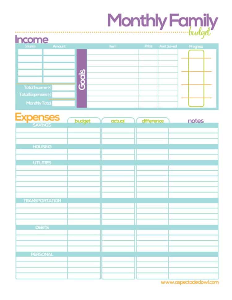 Free Finance Printables - Free Family Budget Printable by A Spectacled Owl